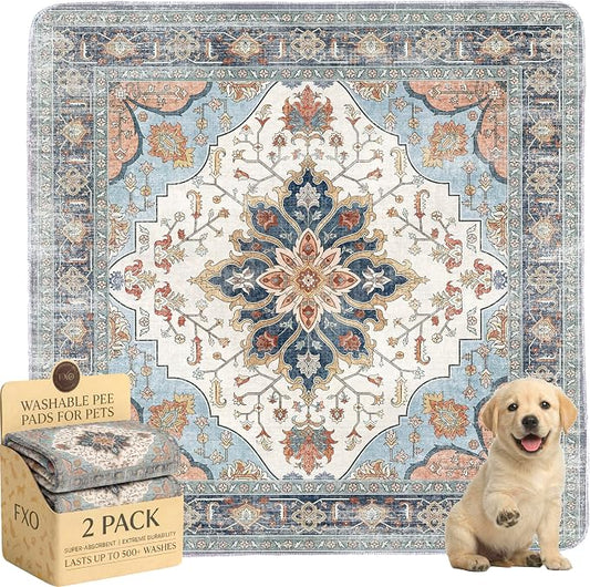 Washable Pee Pads for Dogs,Great Urine Absorbent Reusable Puppy Training Pads,Waterproof,Leak-Proof & Non-Slip Potty Pads for Whelping,Crate,Playpen,Bed.(Blue Floral,36"x36") by Peepads