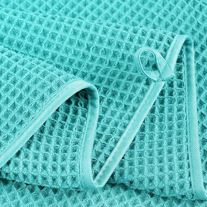 POLYTE 430 GSM Microfiber Quick Dry Lint Free Oversize Bath Towel Set, 6 Piece (Waffle Weave) - Image 4