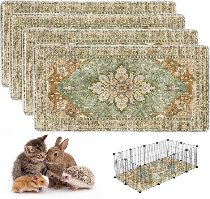 4PACK Washable Guinea Pig Pee Pads,Absorbent Reusable Guinea Pig Cage Liners,Waterproof,Leak-Proof & Non-Slip Potty Pads for Small Animals Rabbit Hamster Rat.(Green Floral,24"x48") by Peepads