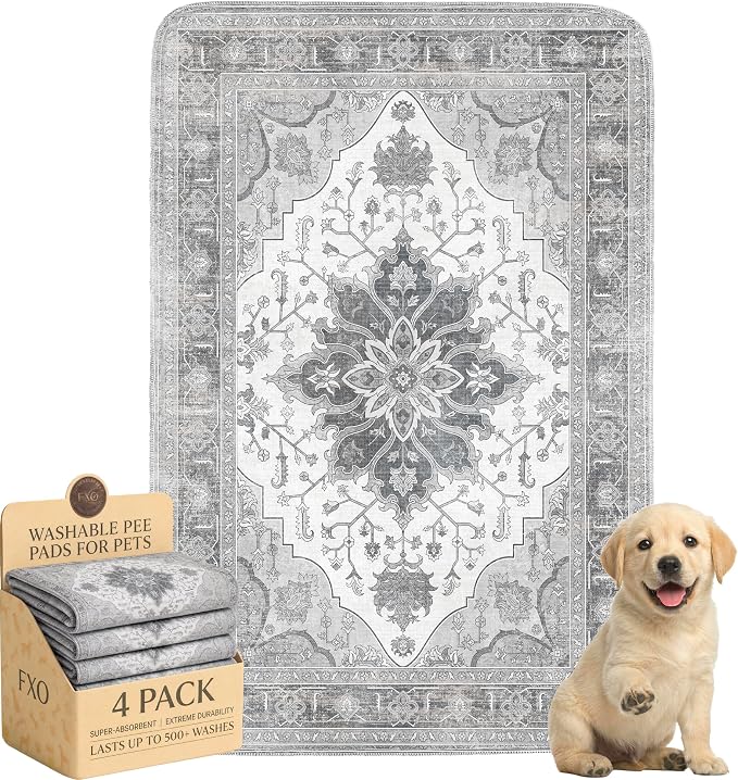 4PACK Washable Pee Pads for Dogs,Great Urine Absorbent Reusable Puppy Training Pads,Waterproof,Leak-Proof & Non-Slip Potty Pads for Whelping,Crate,Playpen,Bed.(Gray Floral,24"x36") by Peepads
