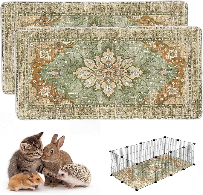 Washable Guinea Pig Pee Pads,Absorbent Reusable Guinea Pig Cage Liners,Waterproof,Leak-Proof & Non-Slip Whelping Pads & Mat for Small Animals,Pet Housebreaking.(Green Floral,24"x48") by Peepads