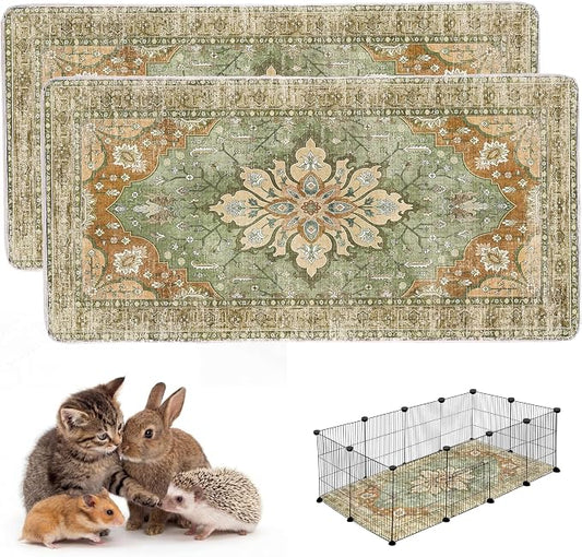 Washable Guinea Pig Pee Pads,Absorbent Reusable Guinea Pig Cage Liners,Waterproof,Leak-Proof & Non-Slip Whelping Pads & Mat for Small Animals,Pet Housebreaking.(Green Floral,24"x48") by Peepads