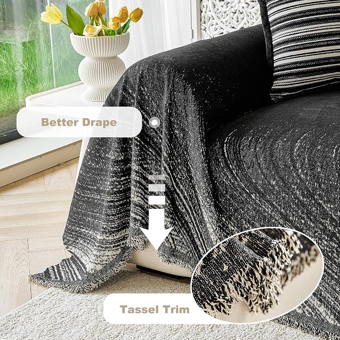 Couch Cover for Dogs Washable Sofa Cover, Sectional Couch Covers, Sofa Covers for 2 Cushion Couch, Non Slip Stripe Sofa Slipcovers Furniture Protector (Black 91x134) - Image 4