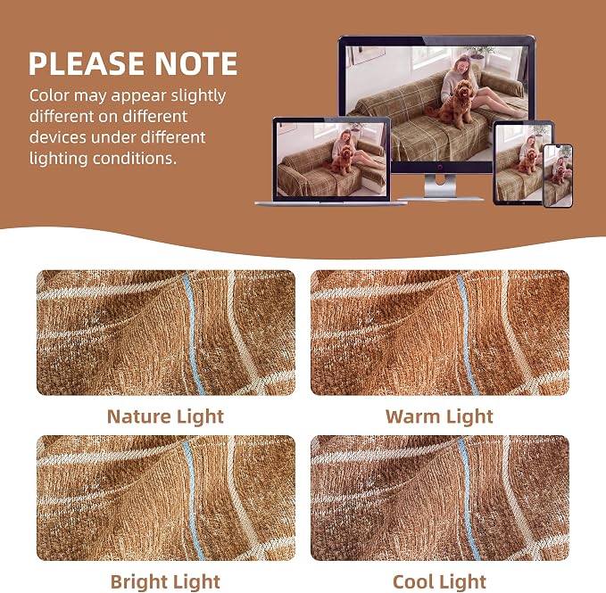 Couch Cover for Dogs Washable Sofa Cover, Sectional Couch Covers, Sofa Covers for 2 Cushion Couch, Non Slip Stripe Sofa Slipcovers Furniture Protector (Brown Checkered 71x118) - Image 7