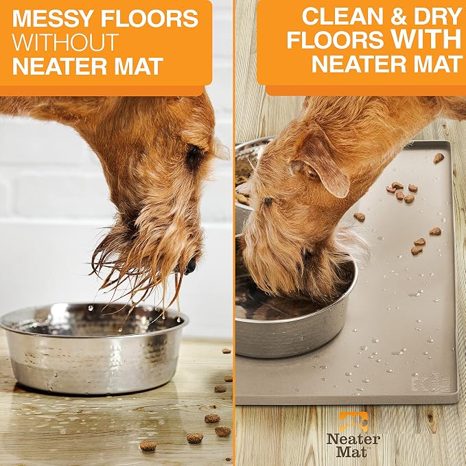 Neater Pet Brands Neater Mat Pet Mats for Food and Water, Cat & Dog Bowl Mat Waterproof Silicone, Feeding Tray, Dog Food Mats for Floors, Placemat w/Raised Edge for Under Bowls, 32" x 24", Cappuccino - Image 5