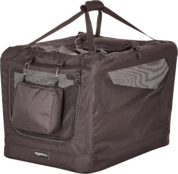 Amazon Basics Folding Portable Soft Pet Dog Crate Carrier Kennel, 26.2"L x 17.8"W x 18.1"H, Black