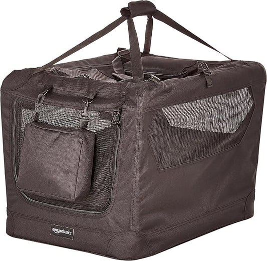 Amazon Basics Folding Portable Soft Pet Dog Crate Carrier Kennel, 26.2"L x 17.8"W x 18.1"H, Black