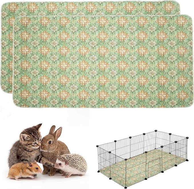 Washable Guinea Pig Pee Pads,Absorbent Reusable Guinea Pig Cage Liners,Waterproof,Leak-Proof & Non-Slip Potty Pads for Small Animals Rabbit Hamster Rat.(Green Floral Flat,24"x48") by Peepads