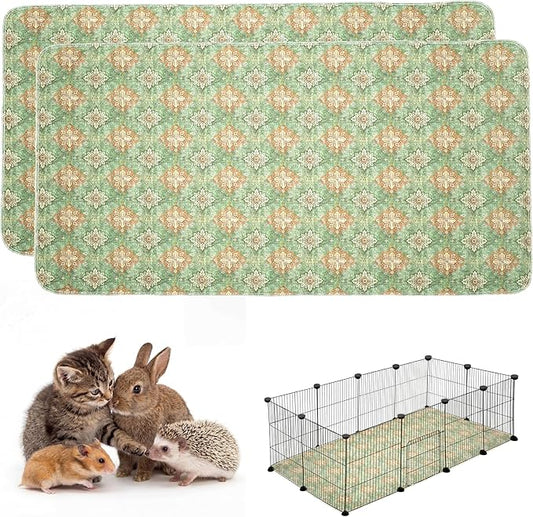 Washable Guinea Pig Pee Pads,Absorbent Reusable Guinea Pig Cage Liners,Waterproof,Leak-Proof & Non-Slip Potty Pads for Small Animals Rabbit Hamster Rat.(Green Floral Flat,24"x48") by Peepads