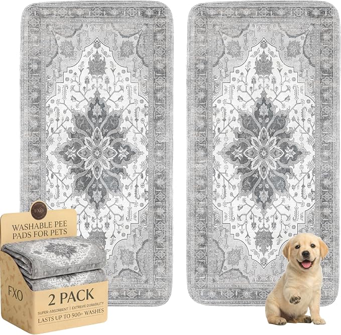 Washable Pee Pads for Dogs,Great Urine Absorbent Reusable Puppy Training Pads,Waterproof,Leak-Proof & Non-Slip Potty Pads for Whelping,Crate,Playpen,Bed.(Gray Floral,36"x72") by Peepads