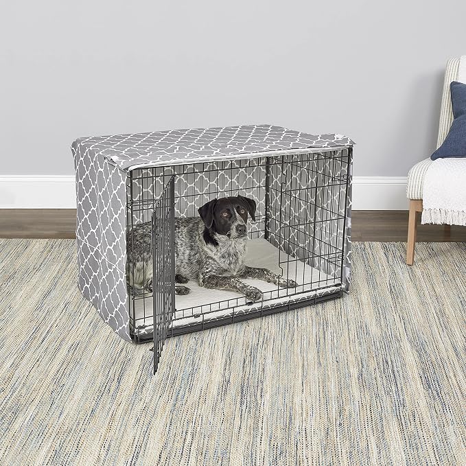 MidWest Homes for Pets Intermediate Dog Crate Cover Featuring Teflon Fabric Protector, Poly-Cotton Privacy Kennel Cover Fits Most 36-Inch Crates, Gray Designer Print, Machine Washable, Reduces Barking - Image 3