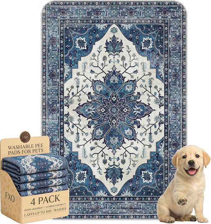 4PACK Washable Pee Pads for Dogs,Great Urine Absorbent Reusable Puppy Training Pads,Waterproof,Leak-Proof & Non-Slip Potty Pads for Whelping,Crate,Playpen,Bed.(Dark Navy Floral,24"x36") by Peepads