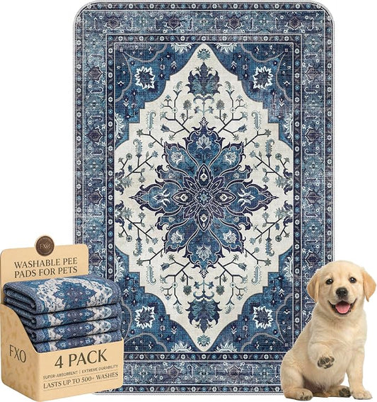4PACK Washable Pee Pads for Dogs,Great Urine Absorbent Reusable Puppy Training Pads,Waterproof,Leak-Proof & Non-Slip Potty Pads for Whelping,Crate,Playpen,Bed.(Dark Navy Floral,24"x36") by Peepads