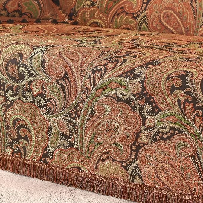 Loom and Mill Jacquard Paisley Sofa Couch Covers, Multi Color, 71"x118" | Luxury Damask Sofa Throw Cover with Tassels for 2-3 Cushion Couch, Sectional Couch Cover Sofa Slipcover for Dogs Pets - Image 4