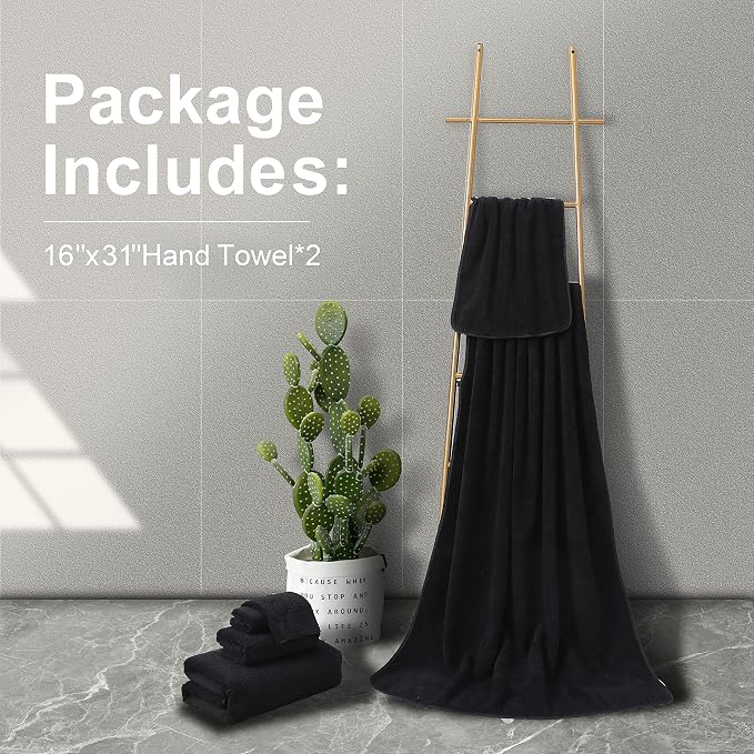 Ultra Soft 2 Piece Textured Hand Towel Set for Bathroom Shower Pool and Kitchen, Quick Dry, Highly Absorbent - Black - Image 6