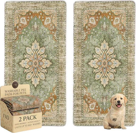 Washable Pee Pads for Dogs,Great Urine Absorbent Reusable Puppy Training Pads,Waterproof,Leak-Proof & Non-Slip Potty Pads for Whelping,Crate,Playpen,Bed.(Green Floral,36"x72") by Peepads