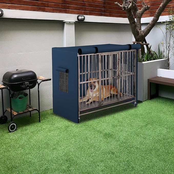 Dog Crate Cover 12 Oz Waterproof - Heavy Duty Privacy Dog Crate Cover with Mesh Pocket & Roll Up Window - Universal Fit Dog Kennel Cover (20" H x 25" W x 19" D, Blue) - Image 5