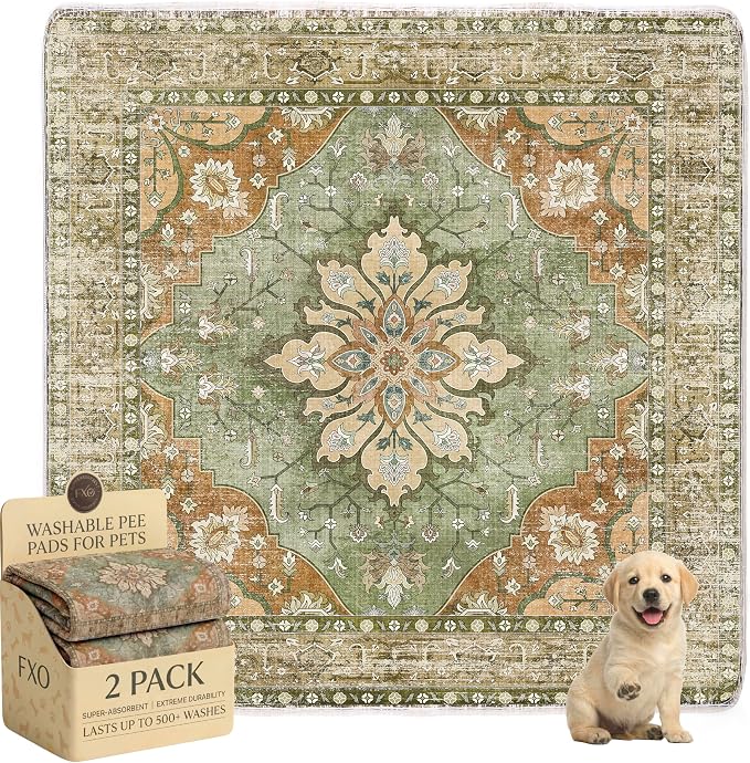 Washable Pee Pads for Dogs,Great Urine Absorbent Reusable Puppy Training Pads,Waterproof,Leak-Proof & Non-Slip Potty Pads for Whelping,Crate,Playpen,Bed.(Green Floral,54"x54") by Peepads