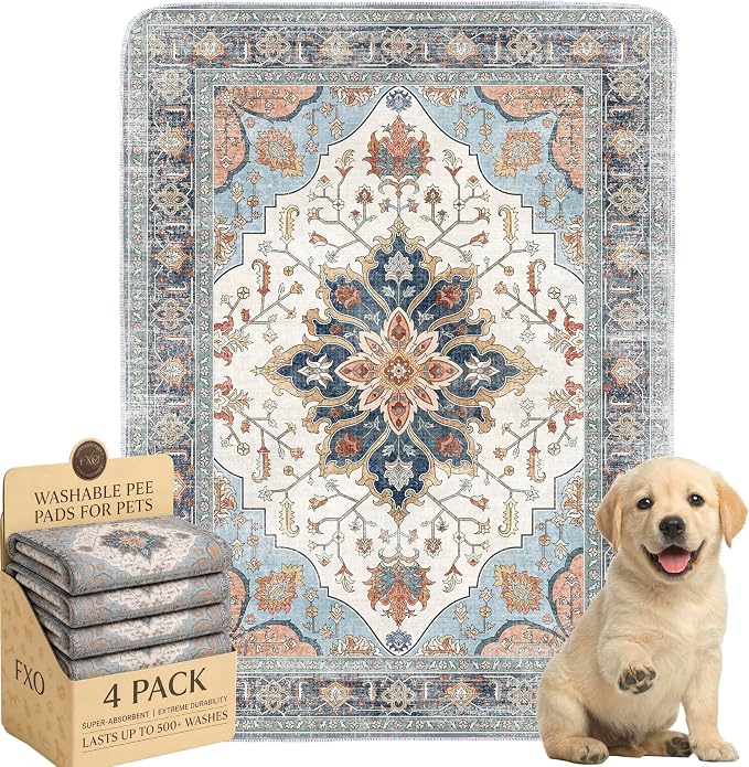4PACK Washable Pee Pads for Dogs,Great Urine Absorbent Reusable Puppy Training Pads,Waterproof,Leak-Proof & Non-Slip Potty Pads for Whelping,Crate,Playpen,Bed.(Blue Floral,18"x24") by Peepads