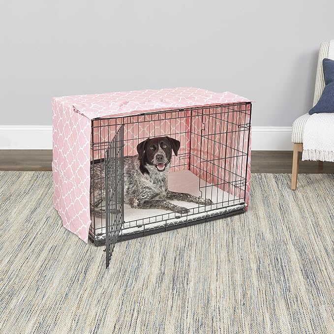 MidWest Homes for Pets Intermediate Dog Crate Cover Featuring Teflon Fabric Protector, Poly-Cotton Privacy Kennel Cover Fits Most 36-Inch Crates, Pink Designer Print, Machine Washable, Reduces Barking - Image 3