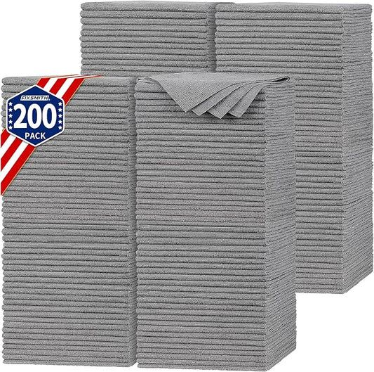 FIXSMITH Shop Towels, Pack of 200, Grey Microfiber Cleaning Cloth Bulk, Microfiber Towels for Cars, All-Purpose Absorbent Cleaning Rags, Dust Cloth for Automotive, Mechanic, Garage, 11.5 x 11.5 inch by FIXSMITH
