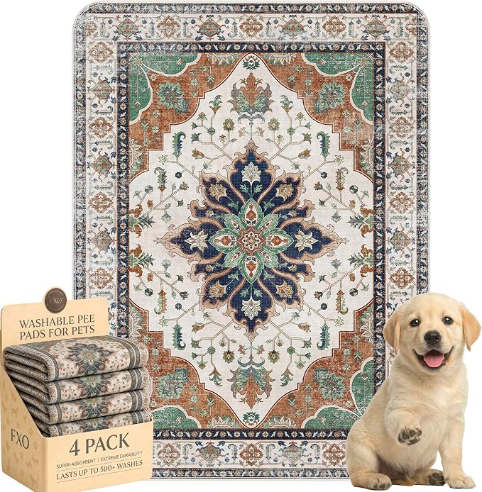 4PACK Washable Pee Pads for Dogs,Great Urine Absorbent Reusable Puppy Training Pads,Waterproof,Leak-Proof & Non-Slip Potty Pads for Whelping,Crate,Playpen,Bed.(Dark Teal Floral,18"x24") by Peepads