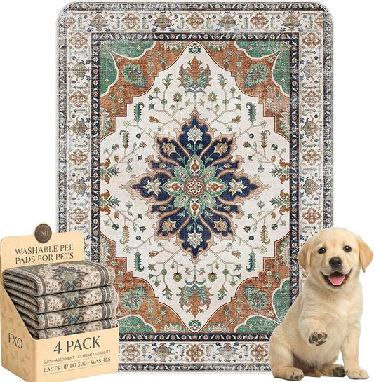 4PACK Washable Pee Pads for Dogs,Great Urine Absorbent Reusable Puppy Training Pads,Waterproof,Leak-Proof & Non-Slip Potty Pads for Whelping,Crate,Playpen,Bed.(Dark Teal Floral,18"x24") by Peepads