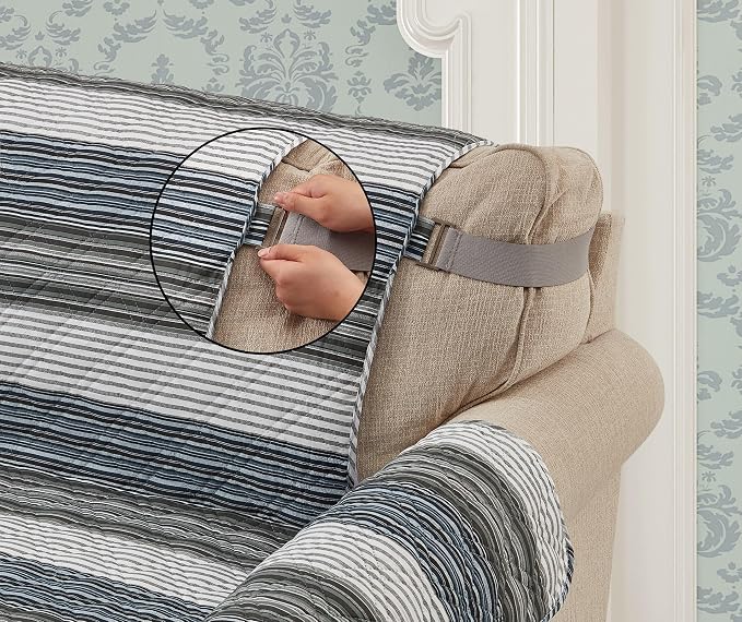 Brilliant Sunshine Multi Grey Stripes Couch Cover, 78" seat | Non Slip Sofa Cover, Living Room Quilted Furniture Protector, Extra Large Washable Slipcover for Pets, Dogs & Cats - Image 4