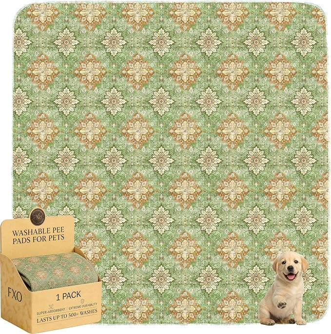 Washable Pee Pads for Dogs,Great Urine Absorbent Reusable Puppy Training Pads,Waterproof,Leak-Proof & Non-Slip Potty Pads for Whelping,Crate,Playpen,Bed.(Green Floral Flat,72"x72") by Peepads