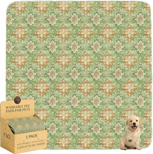 Washable Pee Pads for Dogs,Great Urine Absorbent Reusable Puppy Training Pads,Waterproof,Leak-Proof & Non-Slip Potty Pads for Whelping,Crate,Playpen,Bed.(Green Floral Flat,72"x72") by Peepads