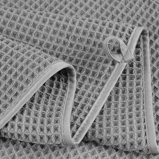 POLYTE 430 GSM Microfiber Quick Dry Lint Free Oversize Bath Towel Set, 6 Piece (Waffle Weave) - Image 4