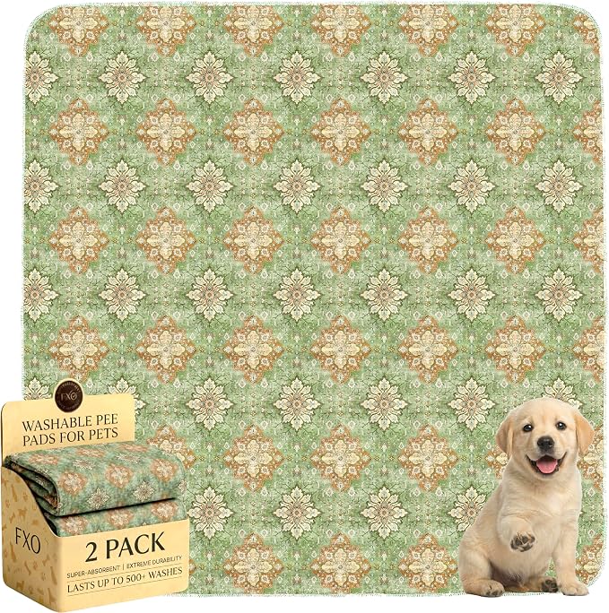 Washable Pee Pads for Dogs,Great Urine Absorbent Reusable Puppy Training Pads,Waterproof,Leak-Proof & Non-Slip Potty Pads for Whelping,Crate,Playpen,Bed.(Green Floral Flat,36"x36") by Peepads