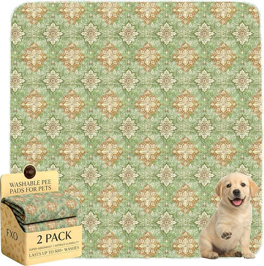 Washable Pee Pads for Dogs,Great Urine Absorbent Reusable Puppy Training Pads,Waterproof,Leak-Proof & Non-Slip Potty Pads for Whelping,Crate,Playpen,Bed.(Green Floral Flat,36"x36") by Peepads