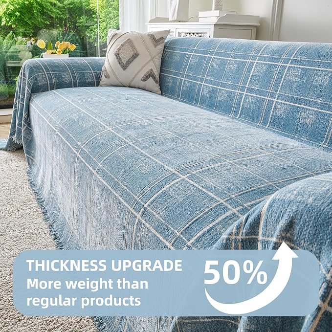 Couch Cover for Dogs Washable Sofa Cover, Sectional Couch Covers, Sofa Covers for 2 Cushion Couch, Non Slip Stripe Sofa Slipcovers Furniture Protector (Blue Checkered 71x102) - Image 5