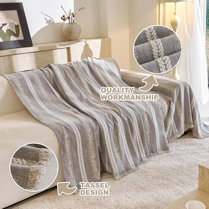 Couch Cover for Dogs Washable Sofa Cover, Sectional Couch Covers, Sofa Covers for 2 Cushion Couch, Non Slip Stripe Sofa Slipcovers Furniture Protector (Light Grey, 71 * 118) - Image 6