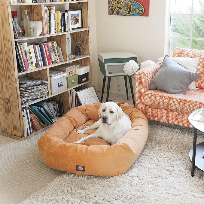 Majestic Pet 40 Inch Micro Velvet Calming Dog Bed Washable – Cozy Soft Round Dog Bed with Spine for Head Support - Fluffy Donut Dog Bed 40x29x9 (inch) – Round Pet Bed Large – Pearl - Image 6
